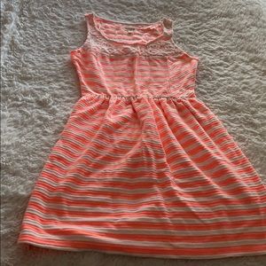 Maison Jules neon stripes crochet neckline dress